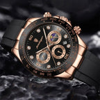 POEDAGAR 629 Men’s Luxury Sport Watch – Stainless Steel Chronograph Quartz with Luminous Date & Waterproof Golden Black