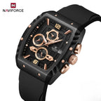 NAVIFORCE 8025 Men’s  Designer Watch – New Quartz Chronograph with Rubber Strap - Black and Gold