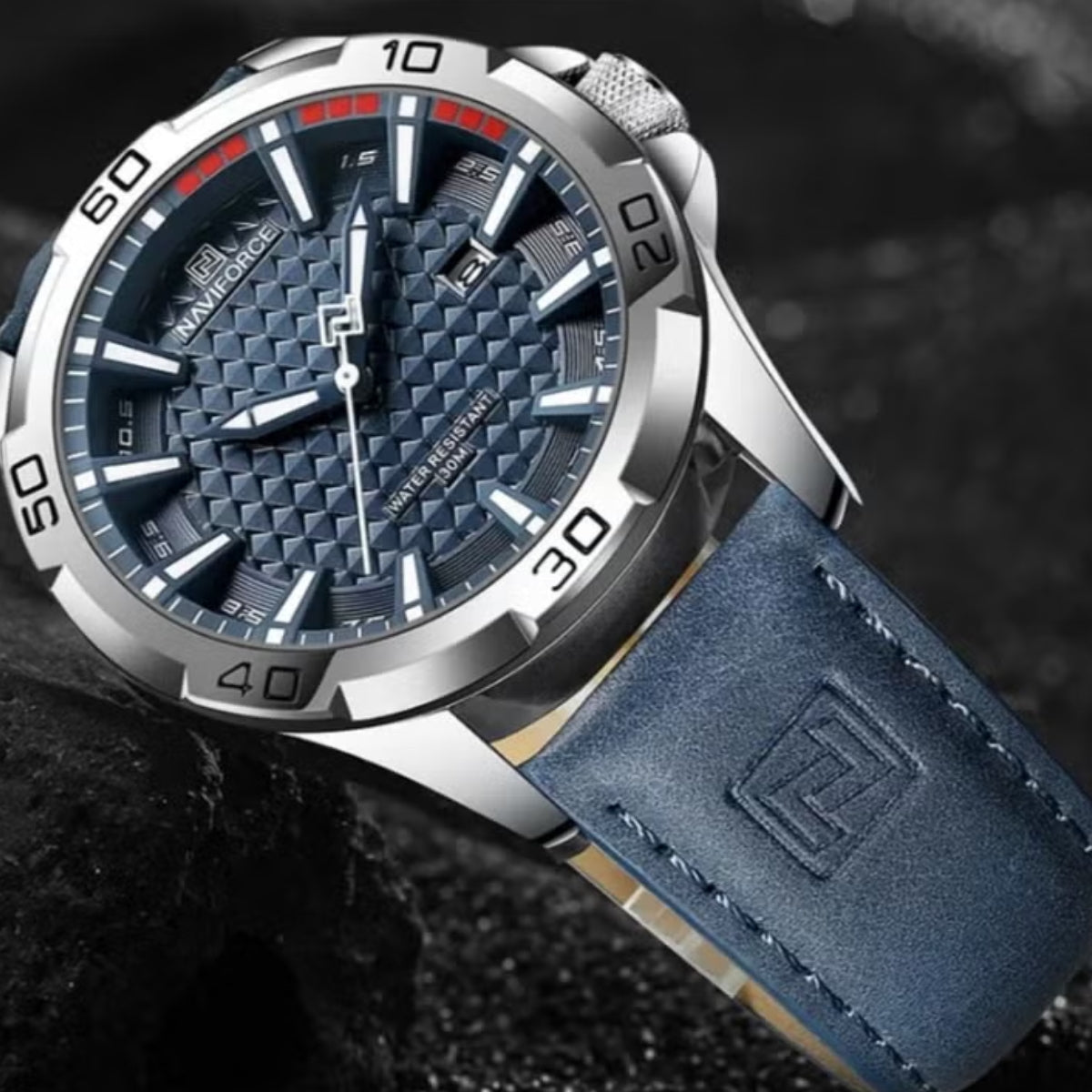 NAVIFORCE 8023 Men’s Original Fashion Watch – Waterproof Quartz Leather Wristwatch with Calendar Blue