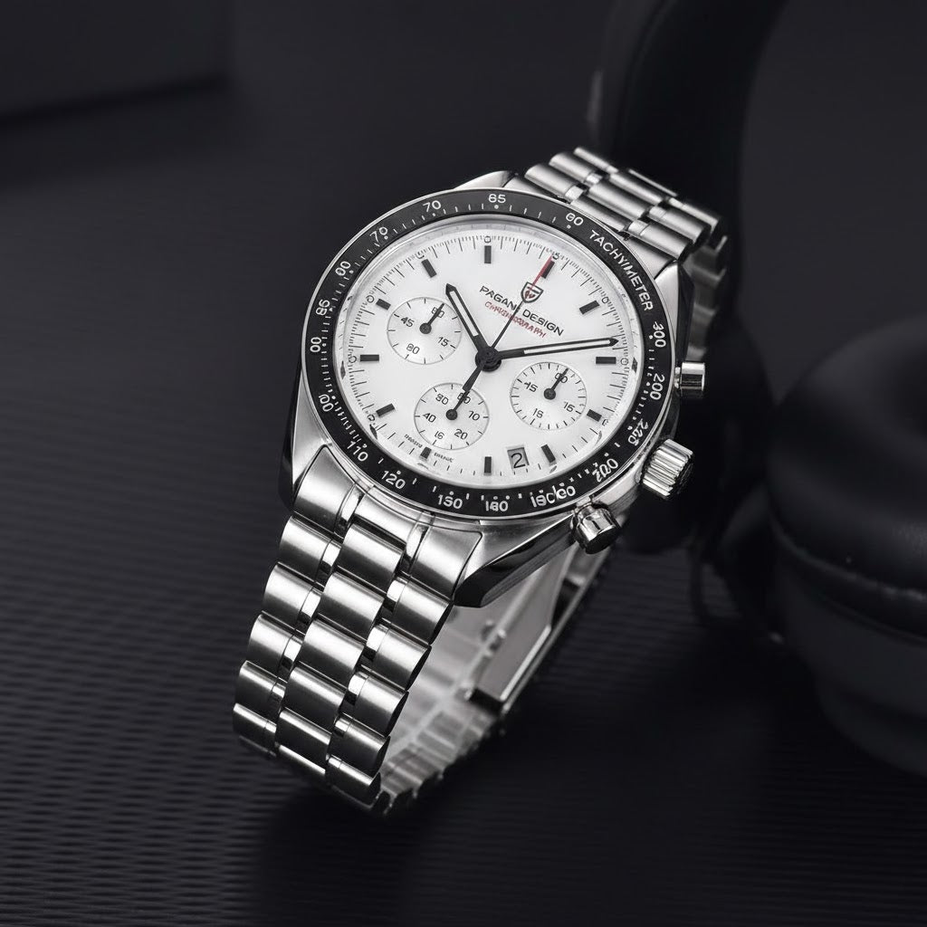 Pagani Design V6 Men’s Watch – VK63 Quartz Chronograph Stainless Steel - PD 1701 - White Dial