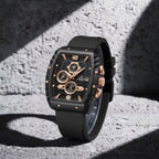 NAVIFORCE 8025 Men’s  Designer Watch – New Quartz Chronograph with Rubber Strap - Black and Gold