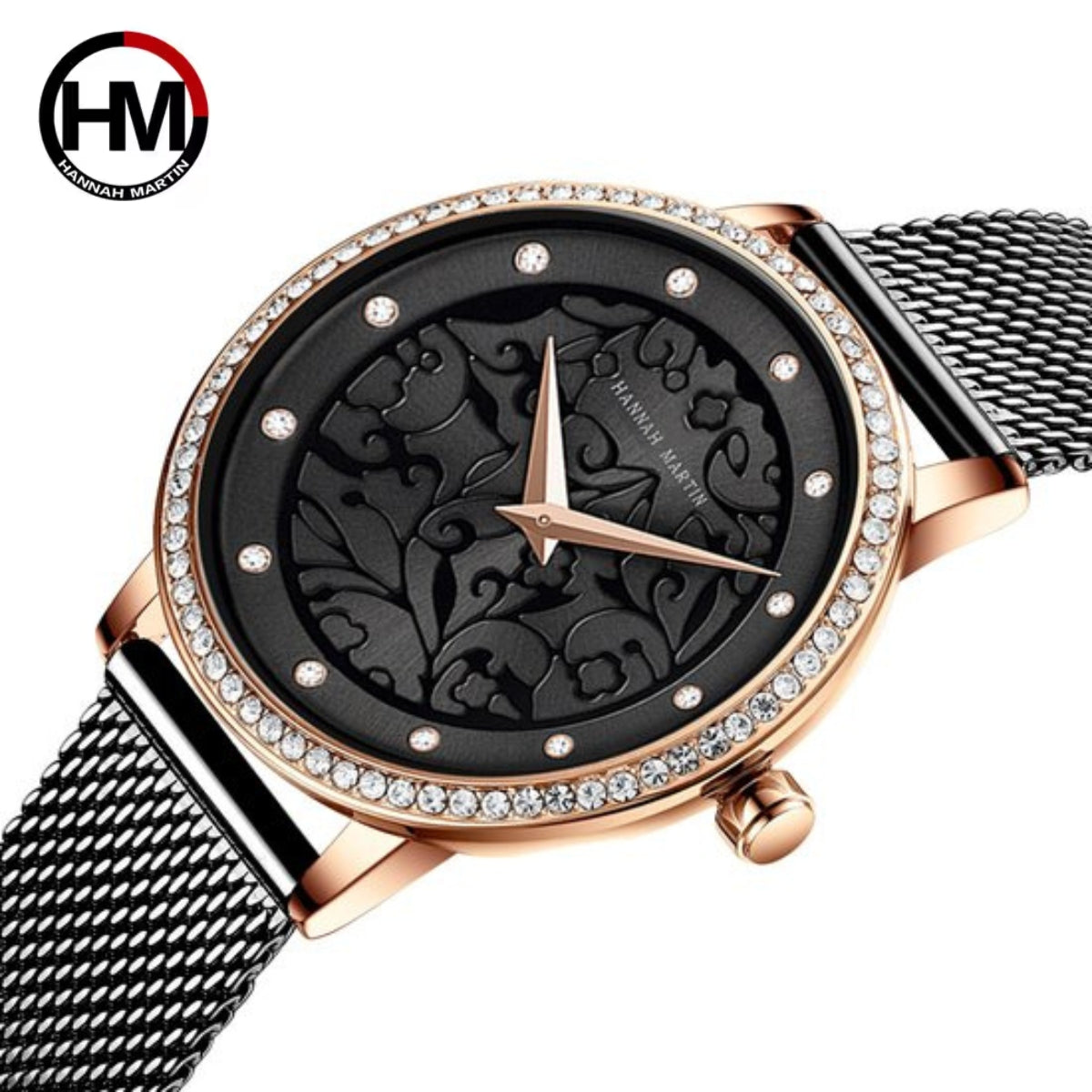 Hannah Martin 1073 New Women’s Fashion Watch – Ladies’ Quartz Wristwatch  Rose Gold and Black