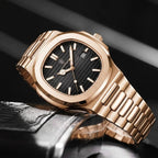 Poedagar 613 Men’s Luxury Stainless Steel Watch – Waterproof Quartz Wristwatch with Luminous Dial Rose Black