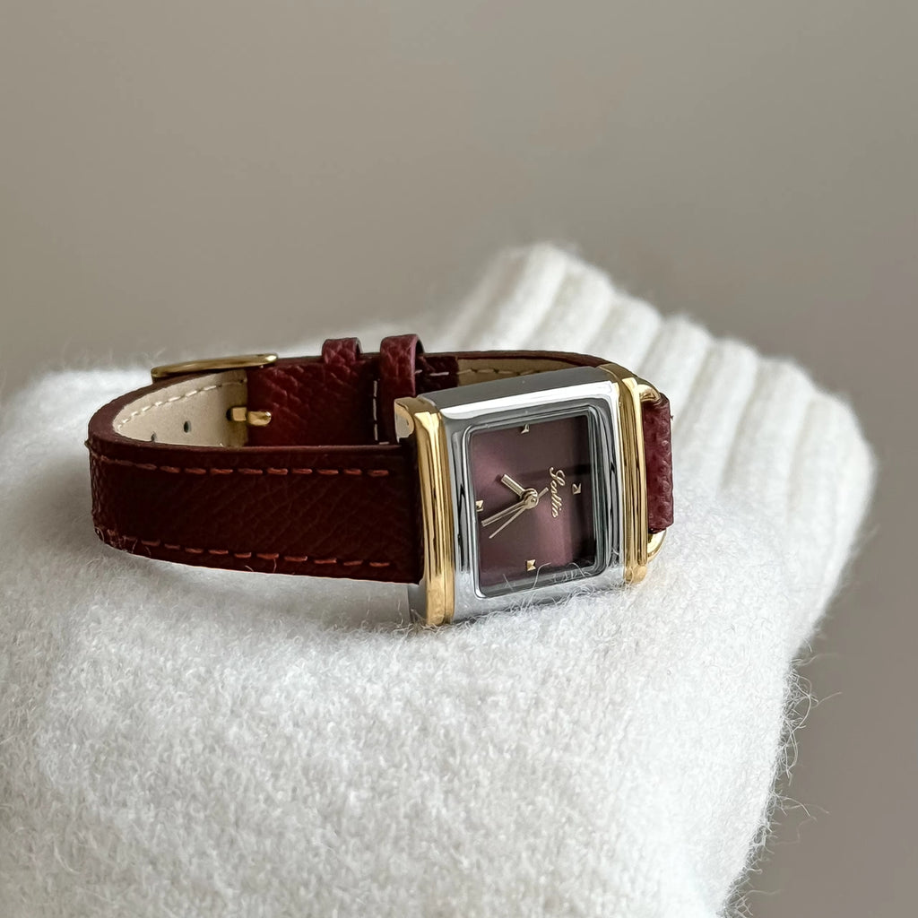 Scottie 9741 Women’s Luxury Square Watch – Waterproof Custom Quartz Wristwear with Leather Strap Red