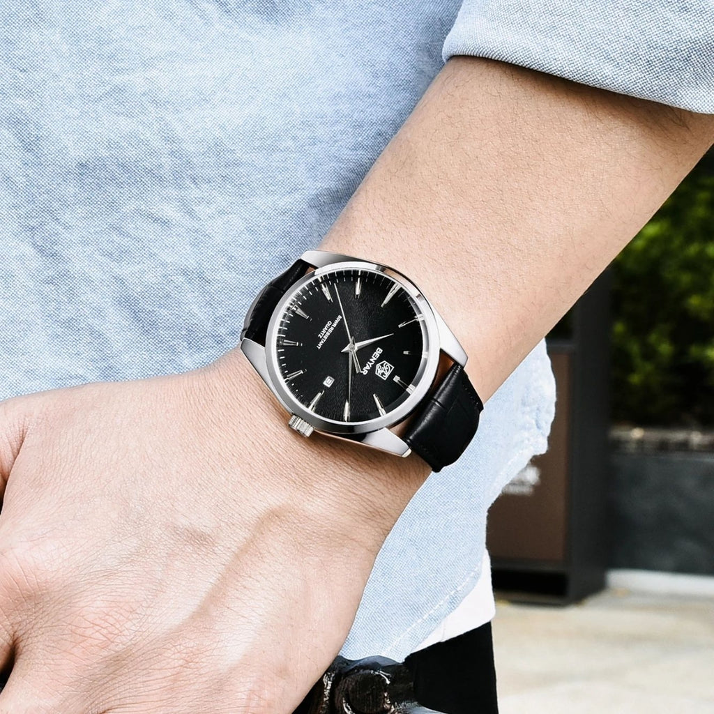 Benyar 5163 Men’s Minimalist Watch – Black Leather Strap & Black Dial