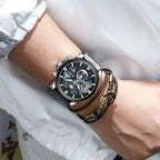 Curren 8346 Men Watch Chronograph Quartz Leather Black