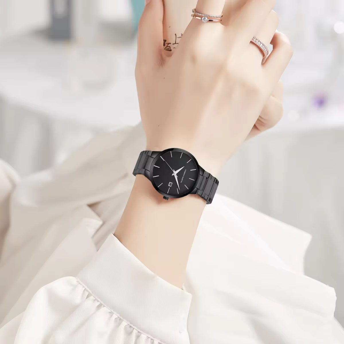 Hannah Martin 17591 Ladies Japan Quartz Watch – New Design Stainless Steel Wristwatch with Calendar & Waterproof Black