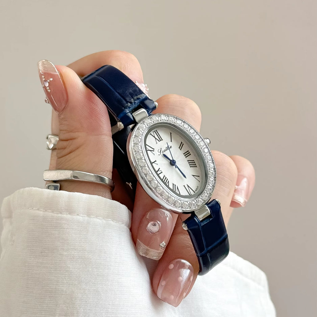 Scottie 9780 Women’s High-End Oval Watch – Elegant Leather Quartz Wristwatch for - Blue