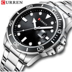 CURREN 8388 Men’s Luxury Quartz Watch 3ATM Waterproof Stainless Steel Classic Wristwatch Silver and Black