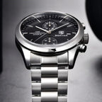 BENYAR 5187 Men’s Luxury Quartz Watch – Stainless Steel Band Chronograph Black Dial