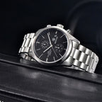 BENYAR 5187 Men’s Luxury Quartz Watch – Stainless Steel Band Chronograph Black Dial