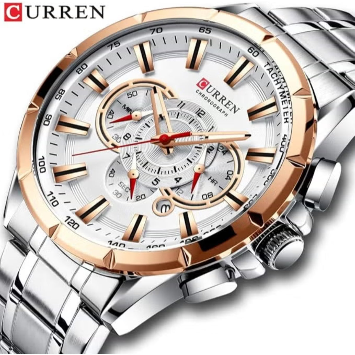 Curren 8363 Men's Watch Multifunctional Waterproof Chronograph Quartz  Blue and Gold