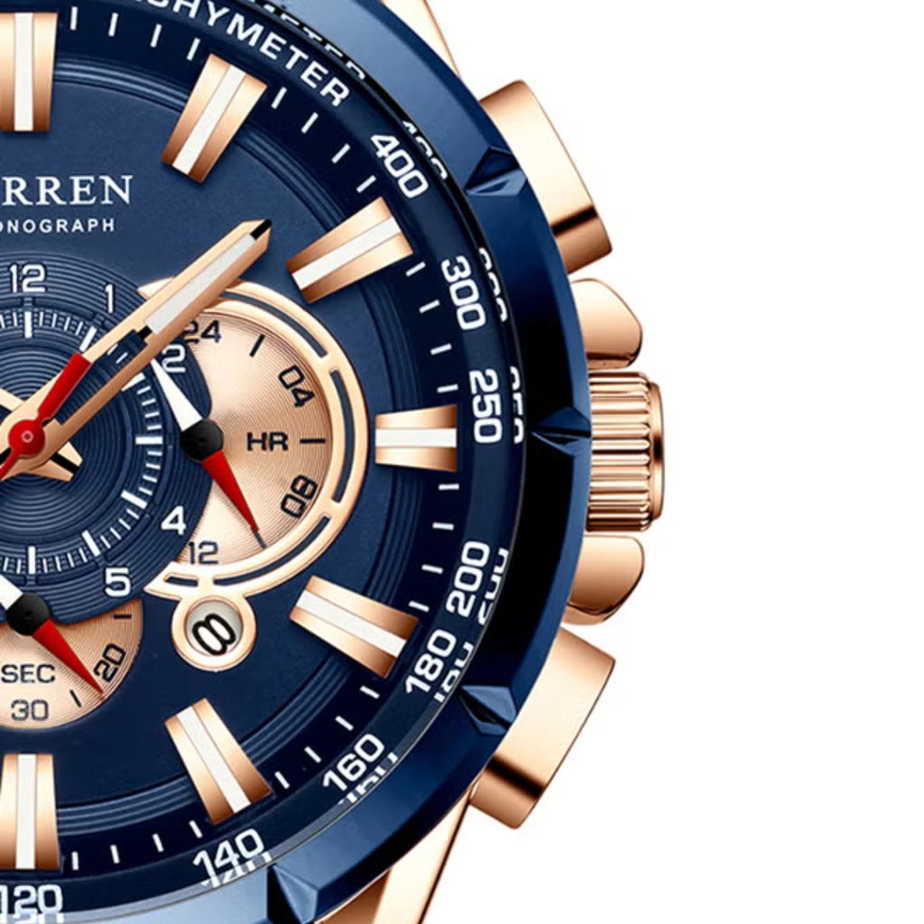 Curren 8363 Men's Watch Multifunctional Waterproof Chronograph Quartz  Blue and Gold