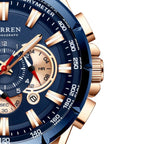 Curren 8363 Men's Watch Multifunctional Waterproof Chronograph Quartz  Blue and Gold
