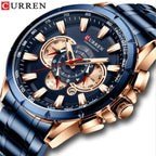 Curren 8363 Men's Watch Multifunctional Waterproof Chronograph Quartz  Blue and Gold