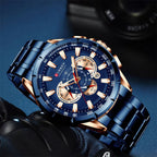 Curren 8363 Men's Watch Multifunctional Waterproof Chronograph Quartz  Blue and Gold