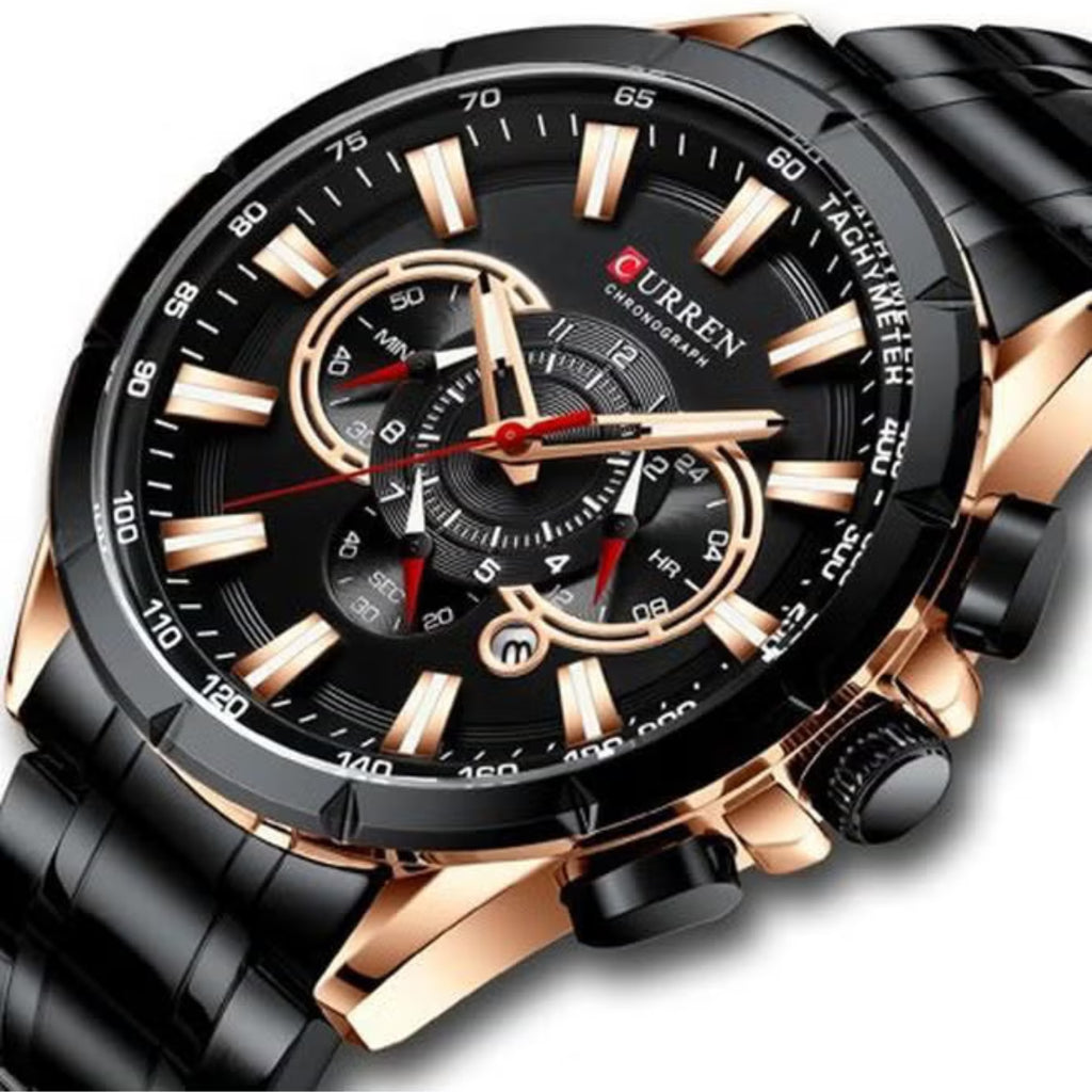 Curren 8363 Men's Watch Multifunctional Waterproof Chronograph Quartz  Black and Gold