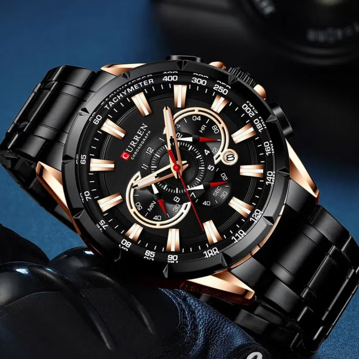 Curren 8363 Men's Watch Multifunctional Waterproof Chronograph Quartz  Black and Gold