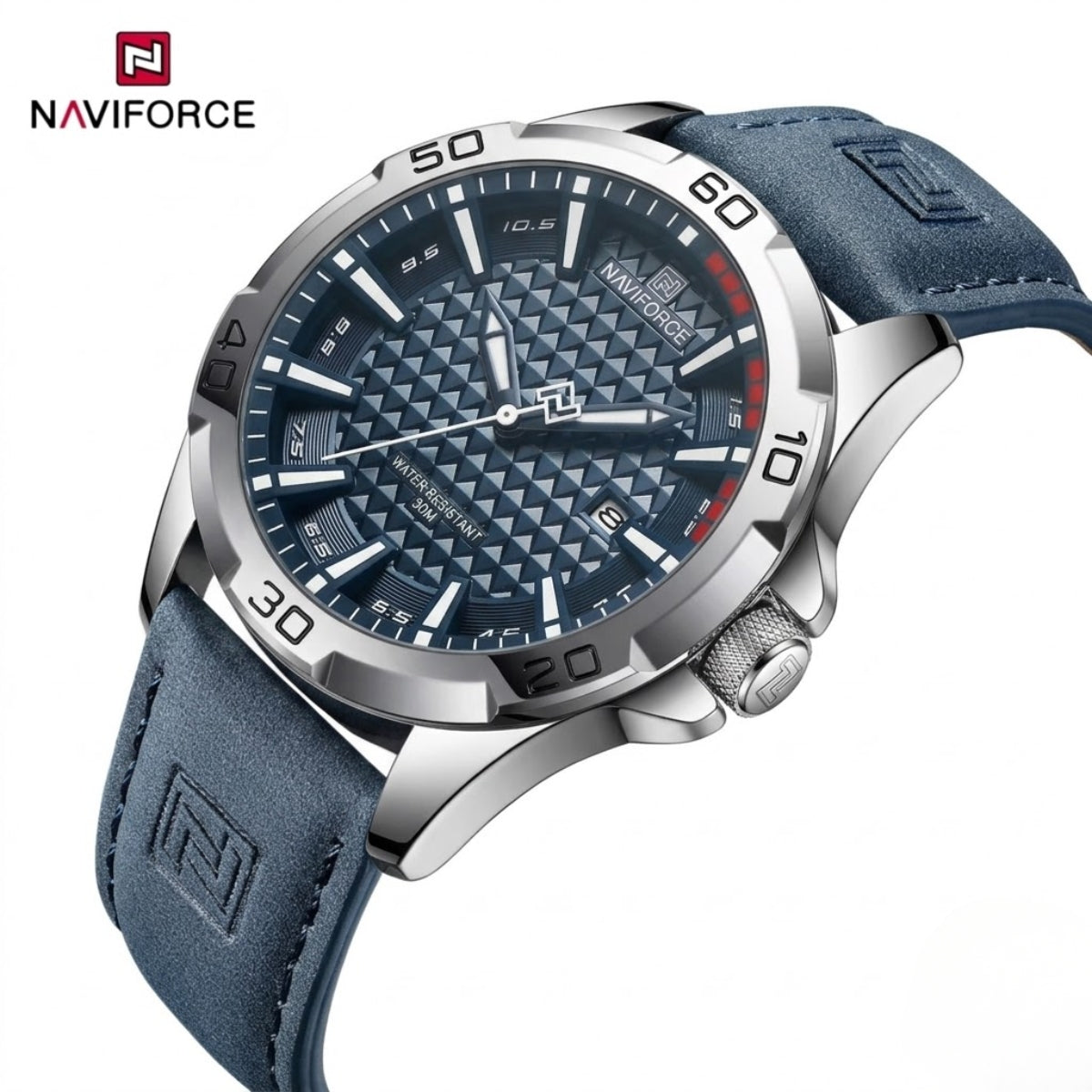 NAVIFORCE 8023 Men’s Original Fashion Watch – Waterproof Quartz Leather Wristwatch with Calendar Blue