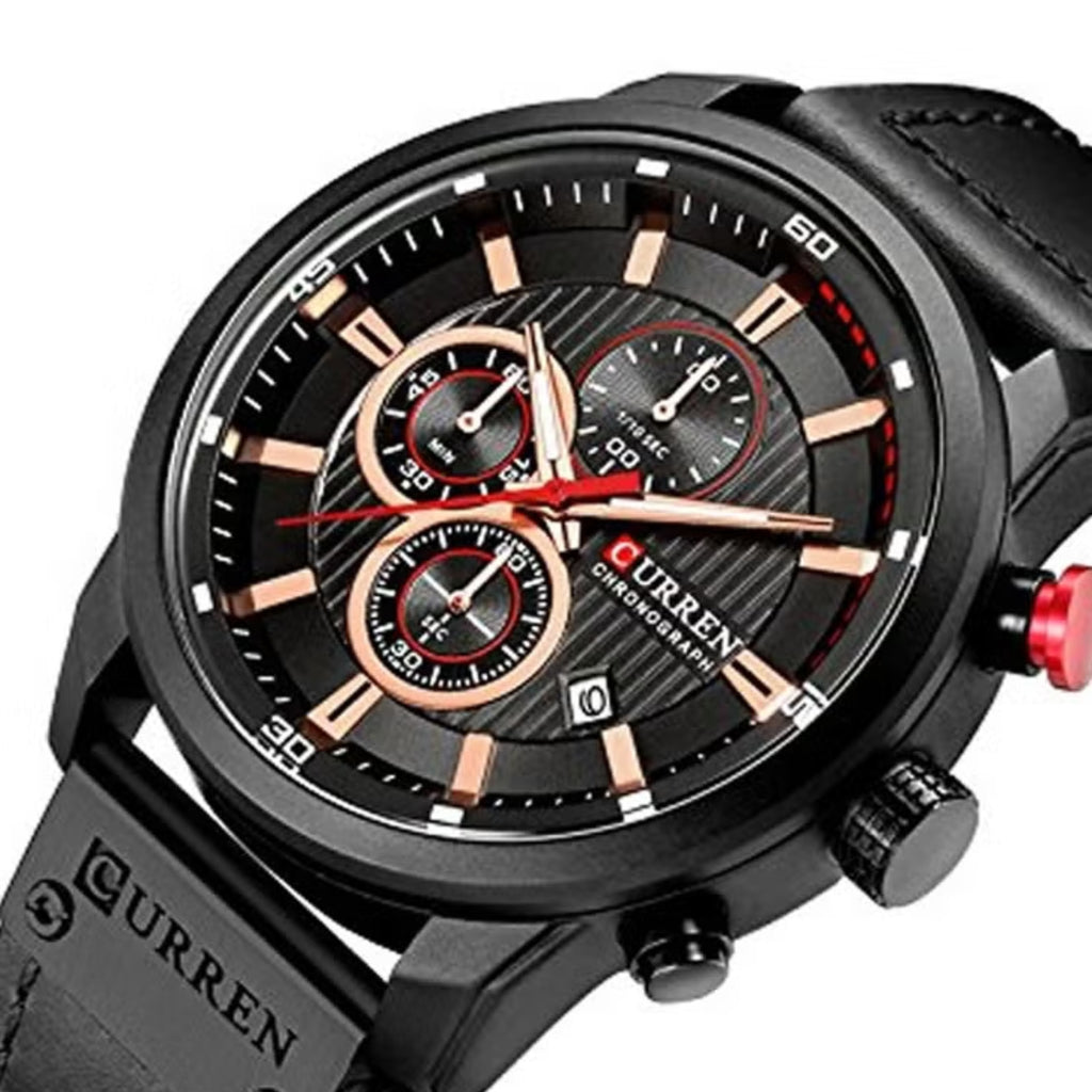 CURREN  8291 Watch for Men Japan Quartz Movement Leather Strap  Casual Sport Waterproof Black