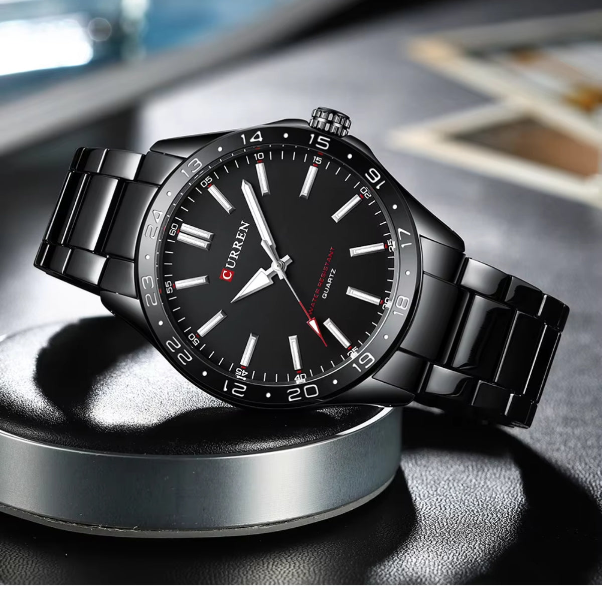 CURREN 8452 Men’s Luxury Sports Watch Premium Stainless Steel, 3ATM Waterproof Quartz Wristwatch Black