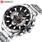 Curren 8363 Men's Watch Multifunctional Waterproof Chronograph Quartz Silver and Black