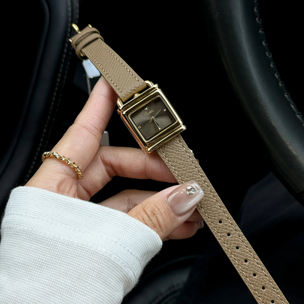 Scottie 9741 Women’s Luxury Square Watch – Waterproof Custom Quartz Wristwear with Leather Strap Gray