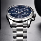 BENYAR 5187 Men’s Luxury Quartz Watch – Stainless Steel Band Chronograph Blue Dial