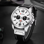 Curren 8314 Men Sport Chronograph Watch Top Fashion Genuine Leather Wristband Waterproof Quartz White