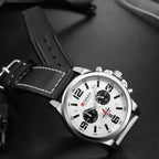 Curren 8314 Men Sport Chronograph Watch Top Fashion Genuine Leather Wristband Waterproof Quartz White