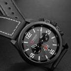 Curren 8314 Men Sport Chronograph Watch Top Fashion Genuine Leather Wristband Waterproof Quartz Black 8314