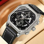 CRRJU 2314 Men’s Luxury Chronograph Watch – 3ATM Waterproof, Luminous Hands, Complete Calendar, Fashion Wristwatch Black Silver