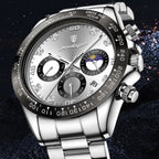 POEDAGAR 629 Men’s Luxury Sport Watch – Stainless Steel Chronograph Quartz with Luminous Date & Waterproof Silver