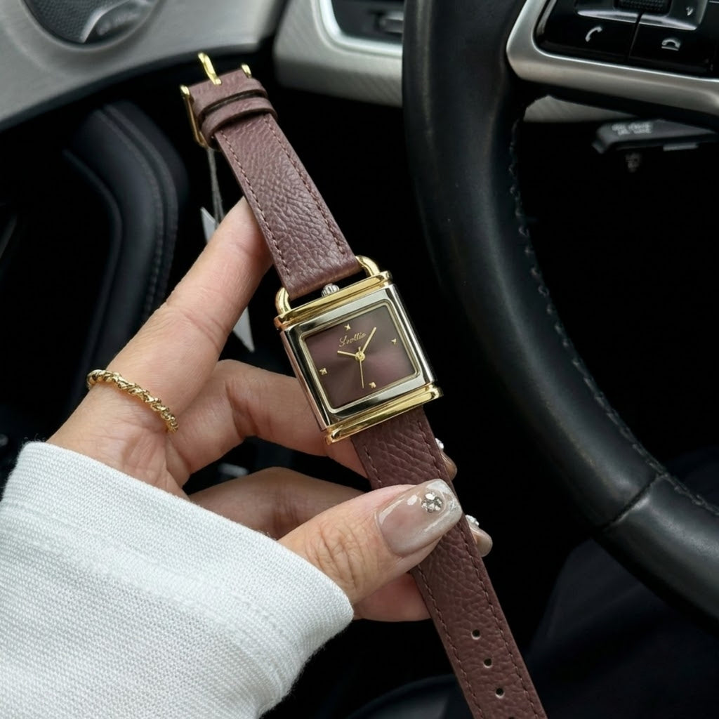 Scottie 9741 Women’s Luxury Square Watch – Waterproof Custom Quartz Wristwear with Leather Strap Red