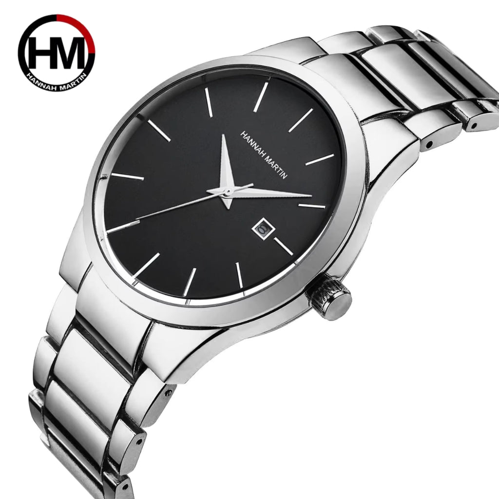 Hannah Martin 17591 Ladies Japan Quartz Watch – New Design Stainless Steel Wristwatch with Calendar & Waterproof Silver and Black