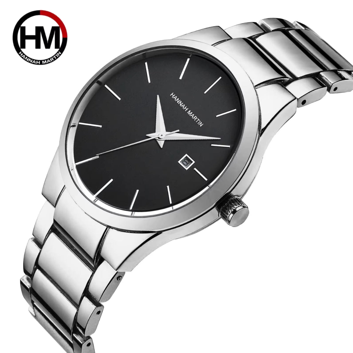Hannah Martin 17591 Ladies Japan Quartz Watch – New Design Stainless Steel Wristwatch with Calendar & Waterproof Silver and Black