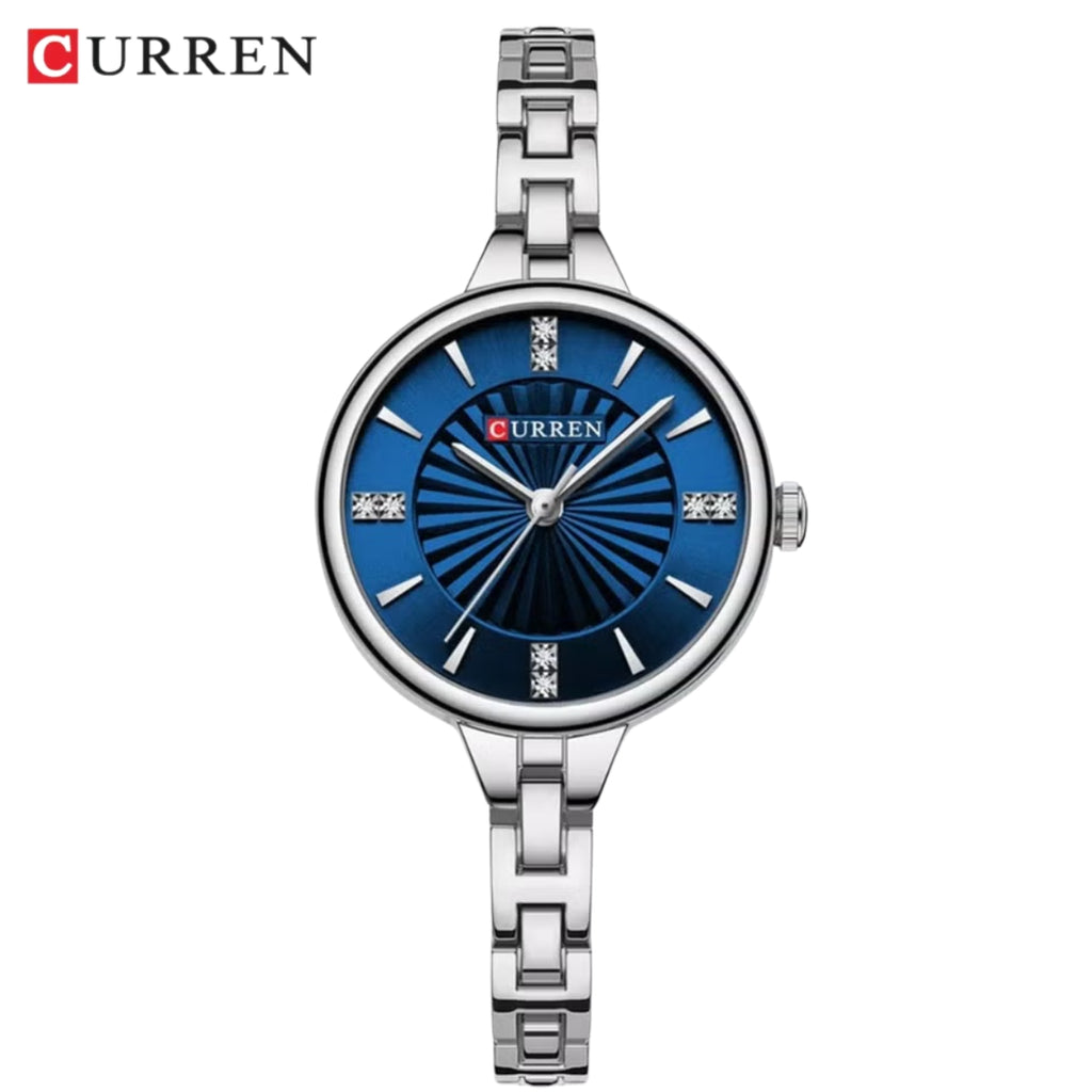 CURREN 9097 Women’s Luxury Fashion Watch – High-Quality Stainless Steel Quartz Wristwatch (3ATM Waterproof) Silver and Blue