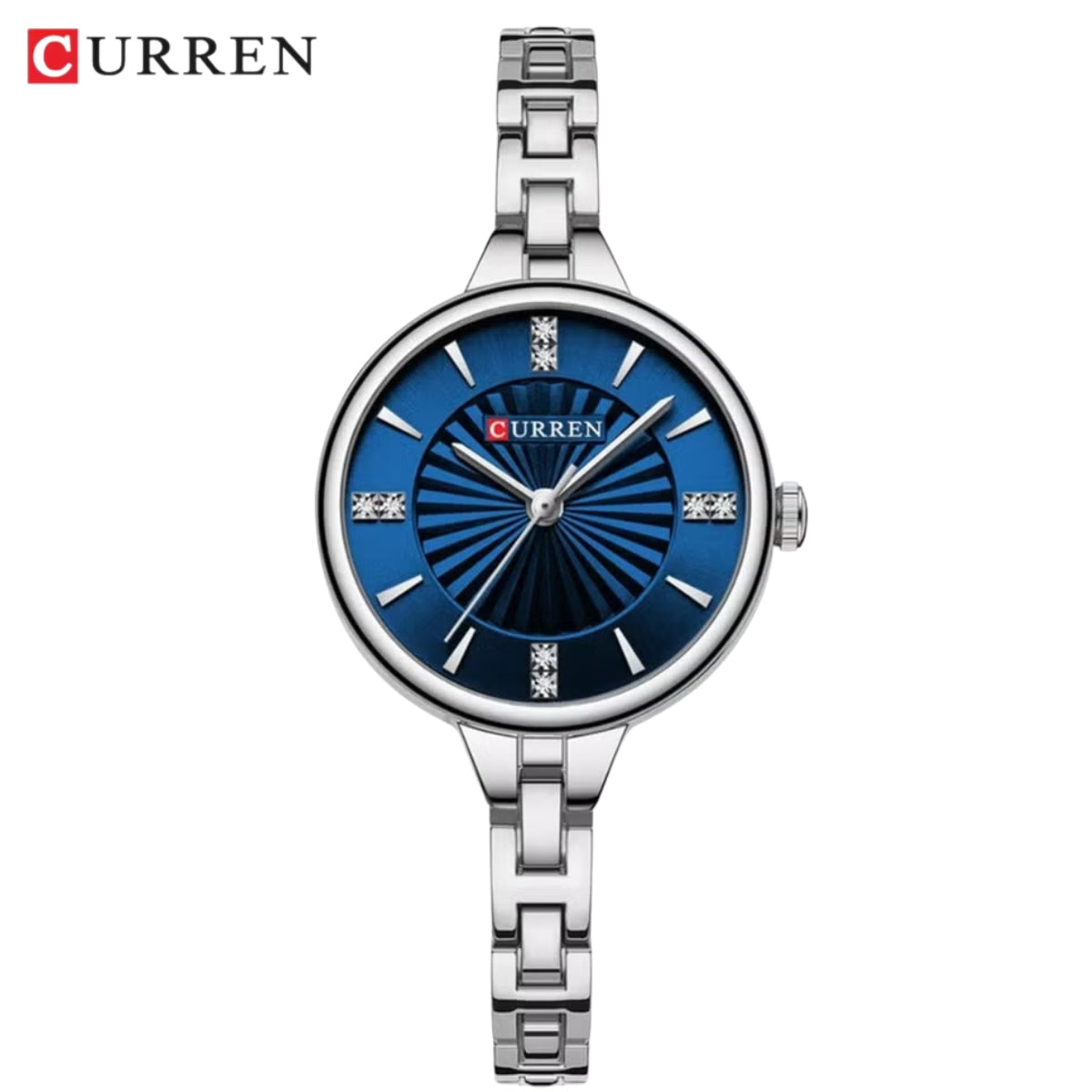 CURREN 9097 Women’s Luxury Fashion Watch – High-Quality Stainless Steel Quartz Wristwatch (3ATM Waterproof) Silver and Blue