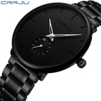 CRRJU 2150 Luxury Quartz Watch – Premium Stainless Steel Band, Casual Black Wristwatch for Men Black Silver