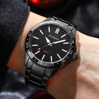 CURREN 8452 Men’s Luxury Sports Watch Premium Stainless Steel, 3ATM Waterproof Quartz Wristwatch Black
