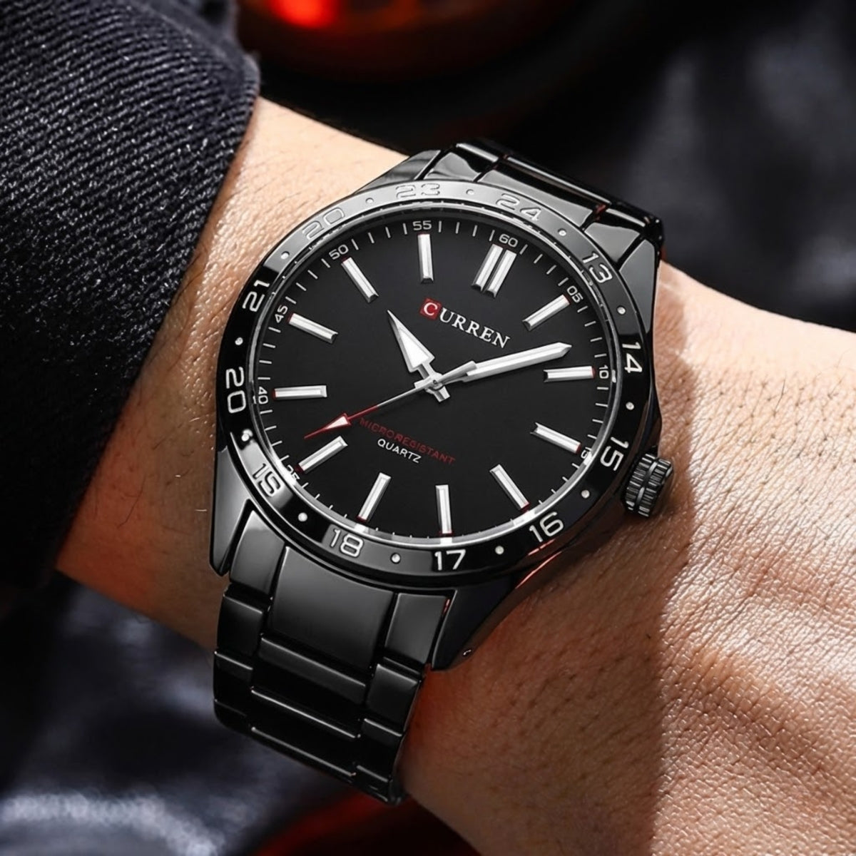 CURREN 8452 Men’s Luxury Sports Watch Premium Stainless Steel, 3ATM Waterproof Quartz Wristwatch Black