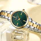 CURREN 9094 Ladies Luxury Watch – Original Stainless Steel Bracelet with Diamond Accents & Quartz Movement Green Dial