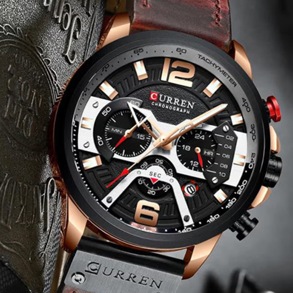 CURREN 8329 Men Watch Leather Sports Watch Quartz Fashion Chronograph Waterproof Brown