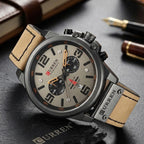 Curren 8314 Men Sport Chronograph Watch Top Fashion Genuine Leather Wristband Waterproof Quartz Light Brown