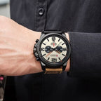 Curren 8314 Men Sport Chronograph Watch Top Fashion Genuine Leather Wristband Waterproof Quartz Light Brown