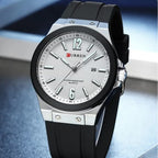 CURREN 8467 Men Watch Waterproof Quartz Silicone Strap Black and White