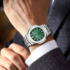 Poedagar 613 Men’s Luxury Stainless Steel Watch – Waterproof Quartz Wristwatch with Luminous Green Dial