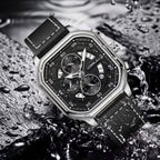 CRRJU 2314 Men’s Luxury Chronograph Watch – 3ATM Waterproof, Luminous Hands, Complete Calendar, Fashion Wristwatch Black Silver