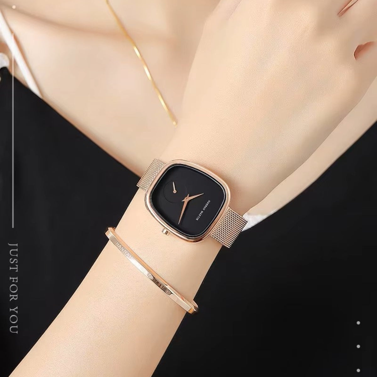 Hannah Martin 1251 Women’s Fashion Watch – Stainless Steel, Japan Quartz & Waterproof Rose Gold and Black