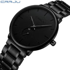 CRRJU 2150 Luxury Quartz Watch – Premium Stainless Steel Band, Casual Black Wristwatch for Men Black